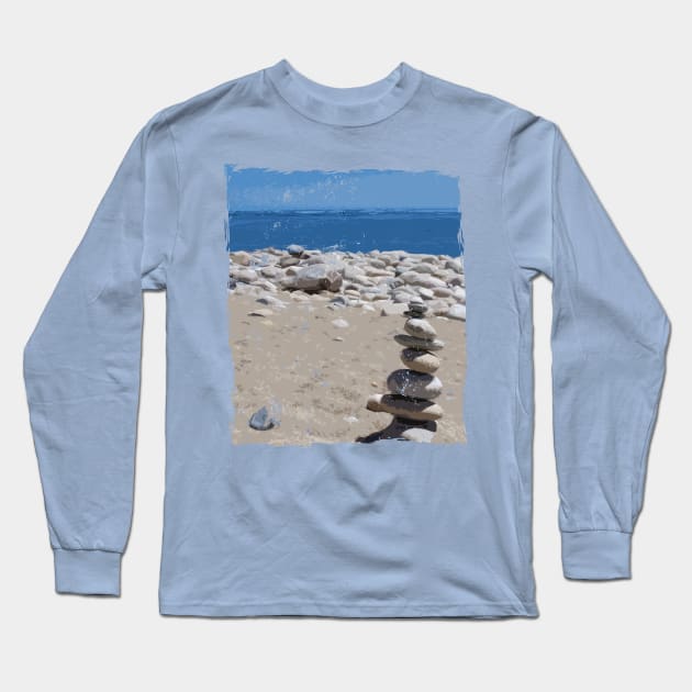 Lispe Beach with Cairn Long Sleeve T-Shirt by Lispe